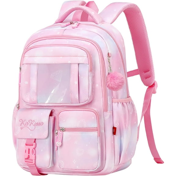 Cute Backpack Large Capacity Bag Set with Pen Bag and Plush Ball Keychain Sweet Bookbag