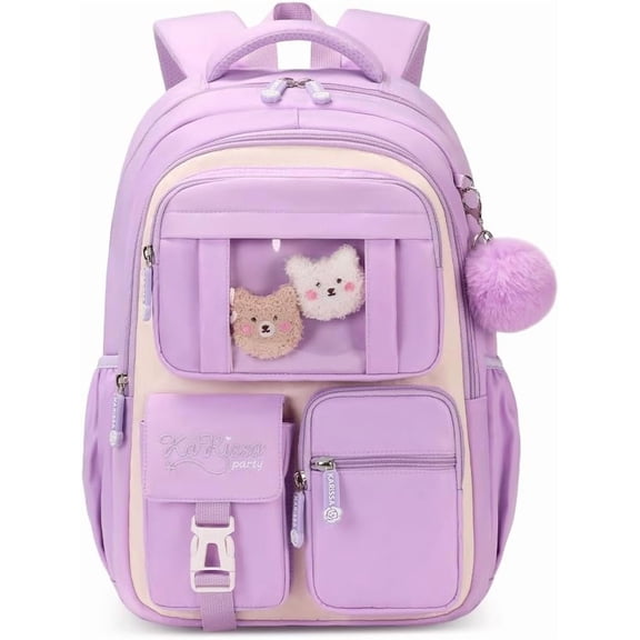 Cute Backpack Large Capacity Bag Set with Pen Bag and Plush Ball Keychain Sweet Bookbag