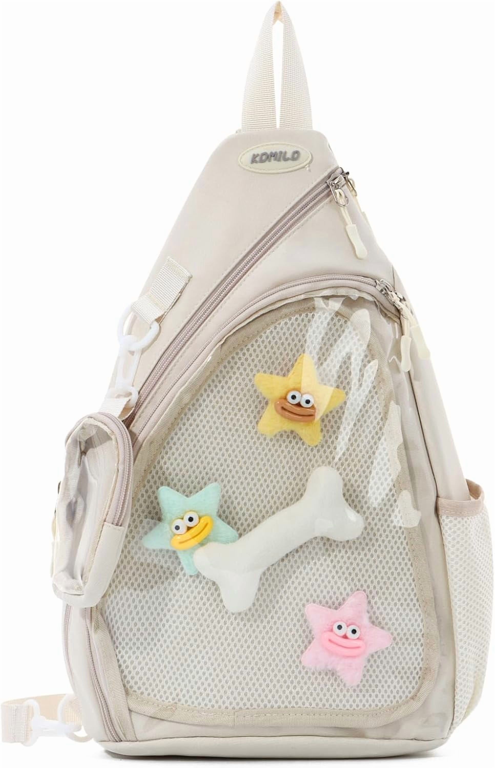 Cute Backpack Men's and Women's Cute Pin Display Backpack Waist Bag Black Crossbody Bag Hiking Daypack
