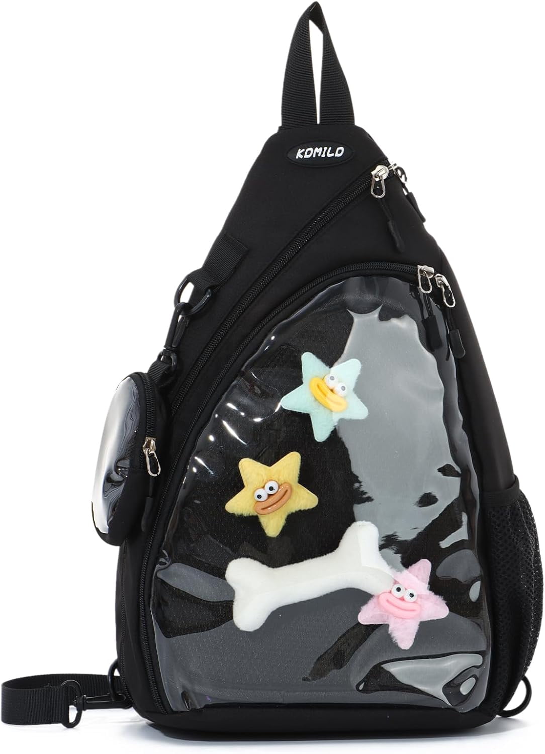 Cute Backpack Men's and Women's Cute Pin Display Backpack Waist Bag Black Crossbody Bag Hiking Daypack