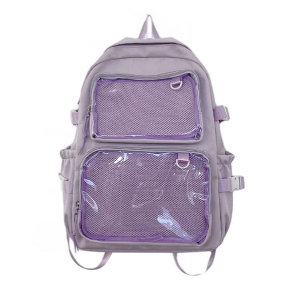 Cute Backpack with Transparent for Women and Teens, Japanese Styles Backpack Large Capacity Backpack for Pin and Accessories Display, Clear Backpack with Multiple Pockets (Purple)