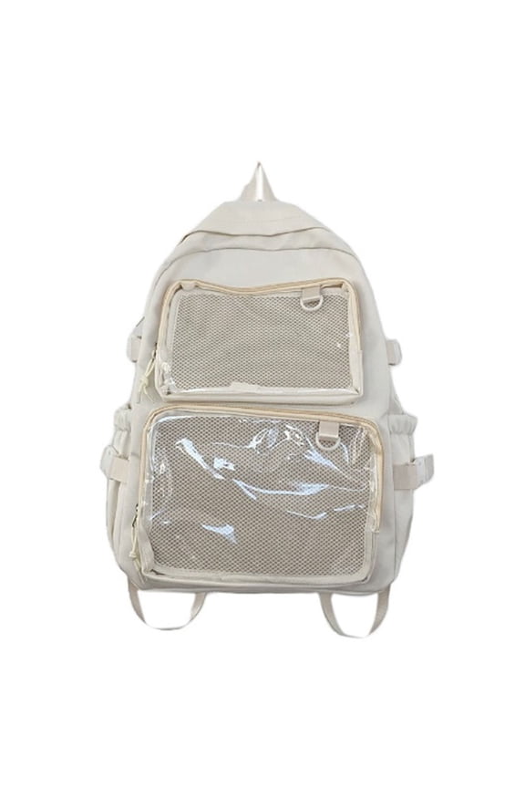 Cute Backpack with Transparent for Women and Teens, Japanese Styles Backpack Large Capacity Backpack for Pin and Accessories Display, Clear Backpack with Multiple Pockets (White)