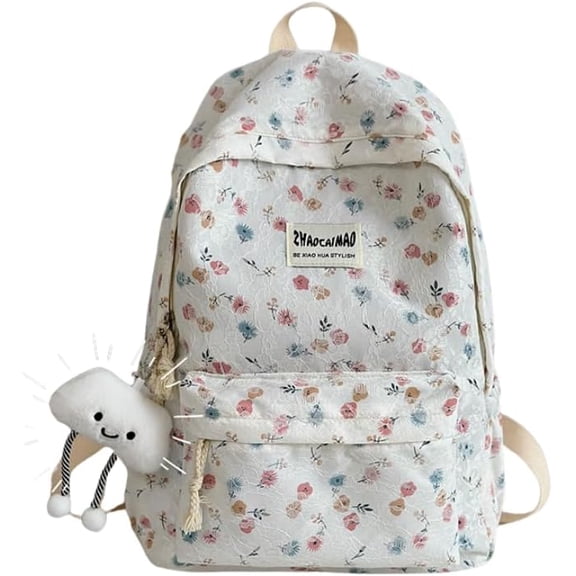 Cute Backpack Trendy Shoulder Bag, Kawaii Floral Aesthetic Mori Kei Daypack Coquette Fairy Backpack Y2k Purse Bookbag