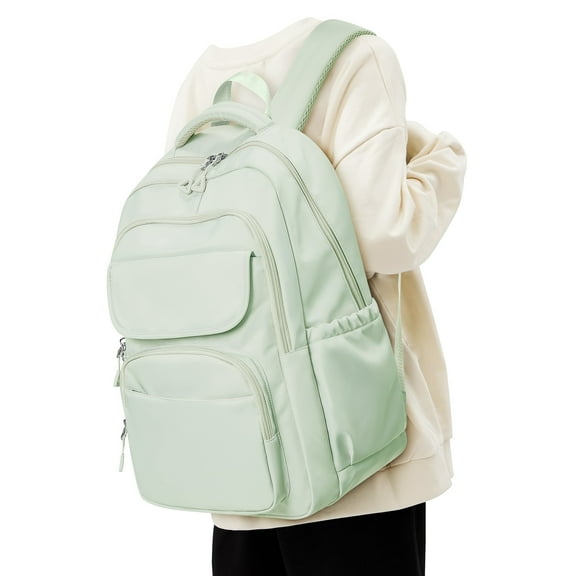 Cute Backpack for Women Men, Waterproof High School Bag Basic Backpack for College Students, Travel Laptop Backpack Lightweight Casual Daypack, Middle School Bookbag, Light Green