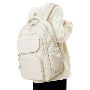 Cute Backpack for Women Men, Waterproof High School Bag Basic Backpack for College Students, Travel Laptop Backpack Lightweight Casual Daypack, Middle School Bookbag, Beige