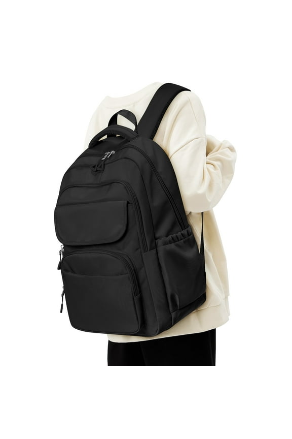 Cute Backpack for Women Men, Waterproof High School Bag Basic Backpack for College Students, Travel Laptop Backpack Lightweight Casual Daypack, Middle School Bookbag, Black