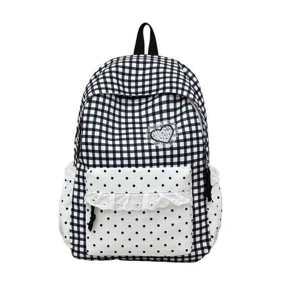 Cute Backpack for Girls Kawaii Large Capacity School Bag Laptop Bookbags Aesthetic Heart Embroidery Casual Daypack for Student,Black