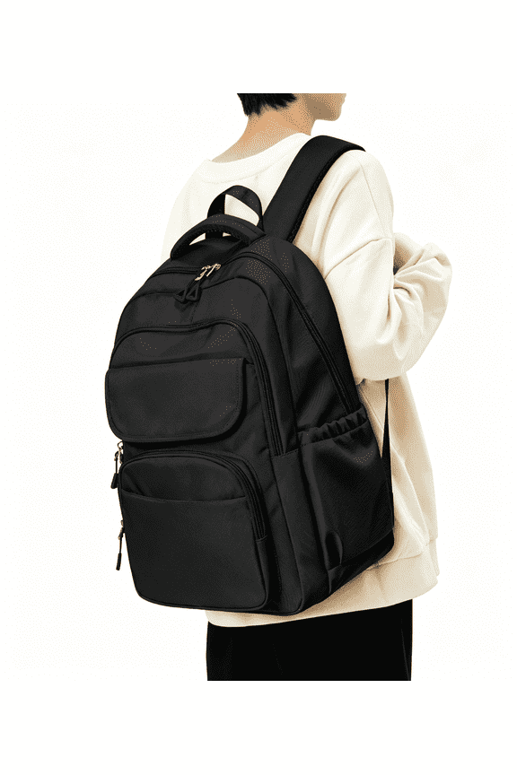 Lightweight Casual Daypack, Water Resistant Lightweight Backpack for Men Women, Multi-Pocket Daily Travel School Shoulder Bag(Black)