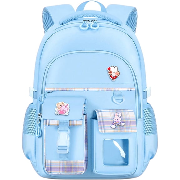Cute Backpack for students Kawaii Bookbag Elementary Middle School Student Back Packs Aesthetic Travel Daypack Ages 6-8 8-10 10-12 (Blue,L)