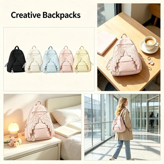 Cute Backpack with Wing Design, Lightweight Travel Backpack for Women, Backpack for School with Star Charm, 1 Pack