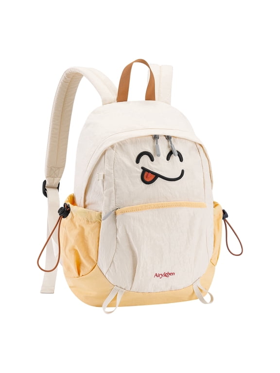 Cute Backpacks for Girls Boys Teen Kids Women, Lightweight Small Bookbag with 13.3" Laptop Sleeve, Water-Resistant Casual Daypack for Travel School Backpack Them Park Commute, White Yellow