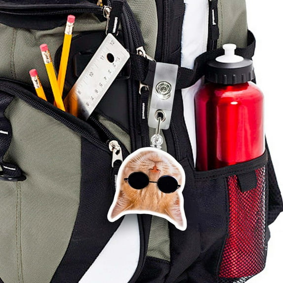 Cute Badge Reel, 2D Acrylic Cat Expression ID Badge Holder with Retractable Clip and Clear Strap for Work ID Cards Name Tags Nurses Office Staff Accessories