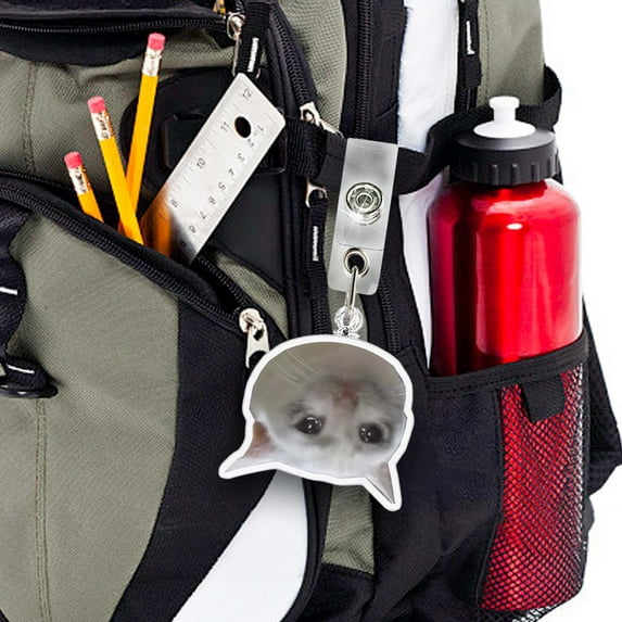 Cute Badge Reel, 2D Acrylic Cat Expression ID Badge Holder with Retractable Clip and Clear Strap for Work ID Cards Name Tags Nurses Office Staff Accessories