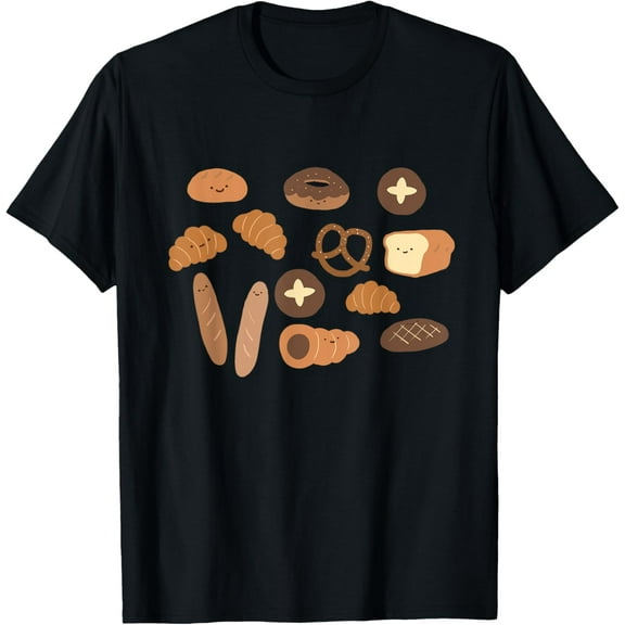 Cute Bakery Bread Pretzel Donut Baguette Croissant Graphic T-Shirt