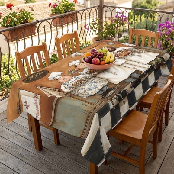 Cute Bakery Chef Table Cloth 60x84in, Waterproof Rectangle Tablecloth Wipeable Tablecloths Rustic Farmhouse Cooking Style Table Covers for Dining Tables Party Indoor Outdoor