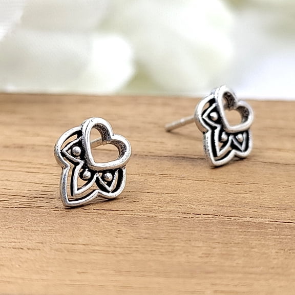 Cute Bali Heart Stud Earring Oxidised Heart Unisex Stud Little Ear Stud Minimalist Handmade Stud Pushback Solid Silver 925