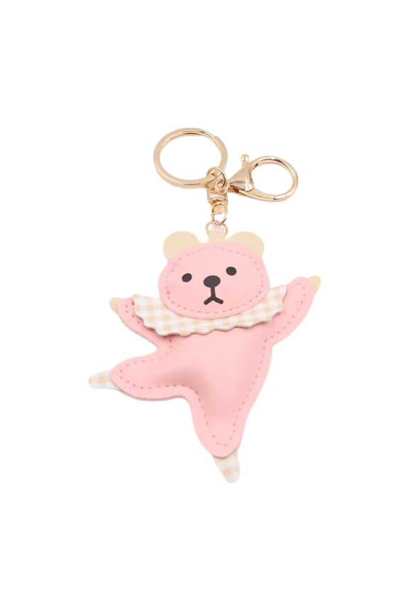 Cute Ballet Bear Bag Charm Strudy PU Leather Keychain for Fashionable Look