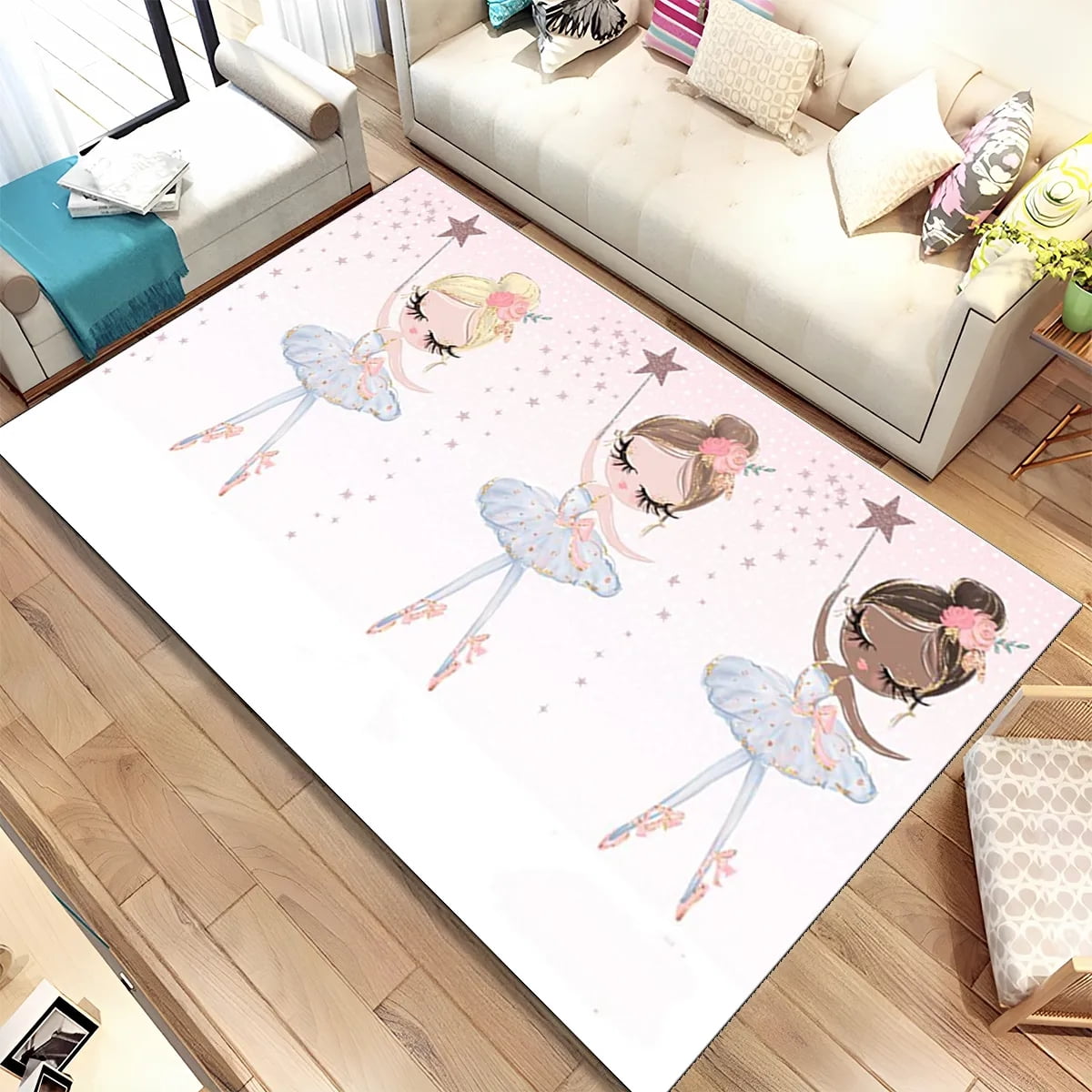 Cute Ballet Carpet Ballerina Fairy Cartoon Area Rug for Home Living ...