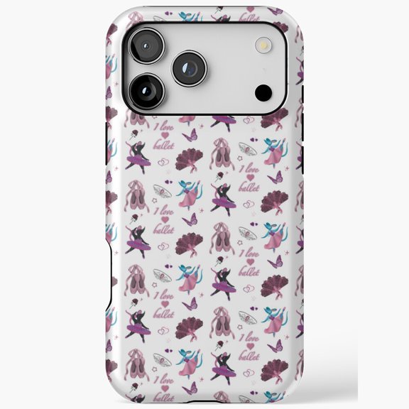 Cute Ballet Dancer Pattern 'I Love Ballet' Design for iPhone Case 11 through 17 Pro Max