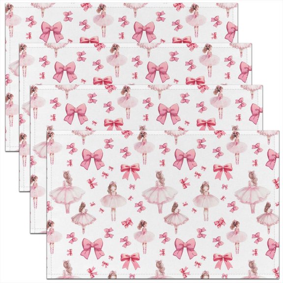 Cute Ballet Placemats Set of 4 18"x12" Ballerina Dancer Place Mat for Kitchen Dining Table Pink Bowknot Party Decor Indoor Outdoor,Non-Slip