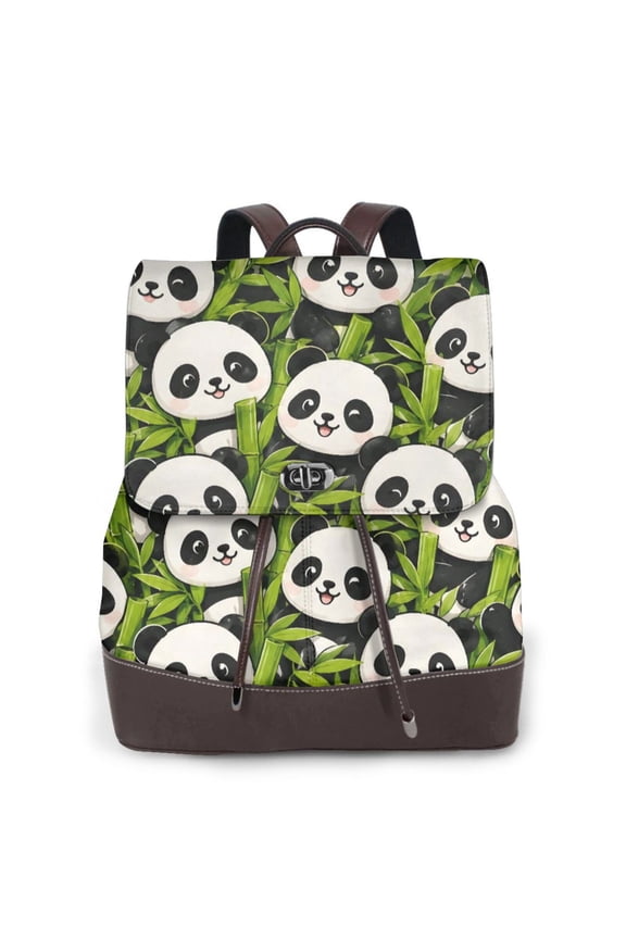 Cute Bamboo Panda Women's Leather Backpack All-Over Print Bag for Work and Travel