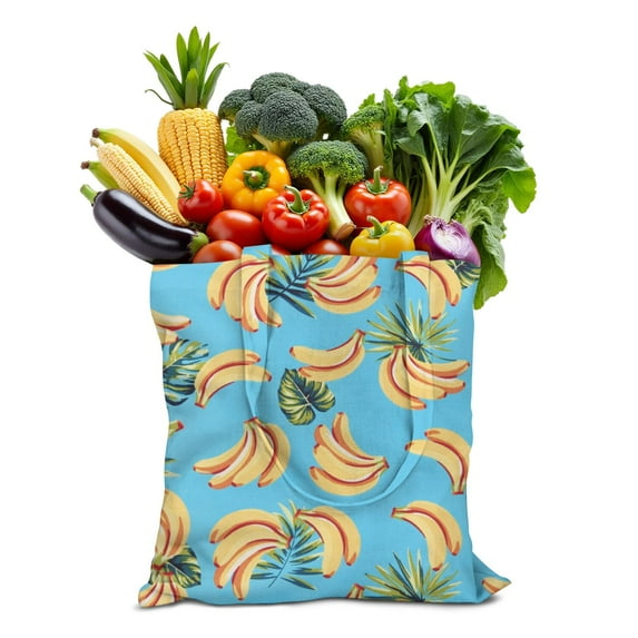 Cute Banana Canvas Tote Bag – Reusable Grocery Bag with Tropical Yellow Fruit Print, Kawaii Banana Illustration, Eco-Friendly Cotton Shopper for Everyday Use