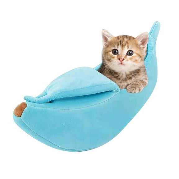 Cute Banana Cat Bed House Extra Large Size, Christmas Soft Cat Cuddle Bed, Lovely Pet Supplies for Cats Kittens Rabbit Small Dogs,  Blue