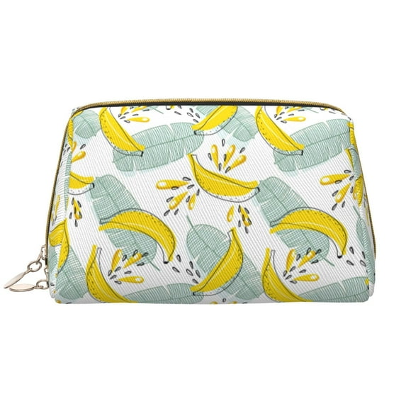 Cute Banana Leaves Makeup Bag, Leather Waterproof Travel Toiletry Bag, Large Capacity Cosmetic Bag Make up Bags Organizer fro Travel Size Toiletries Women Girls