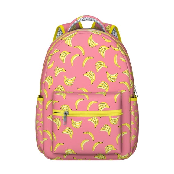 Cute Banana Pattern Backpack Tropical Banana School Bag with Yellow Aesthetic, Cartoon Design, and Fruit Lover Print