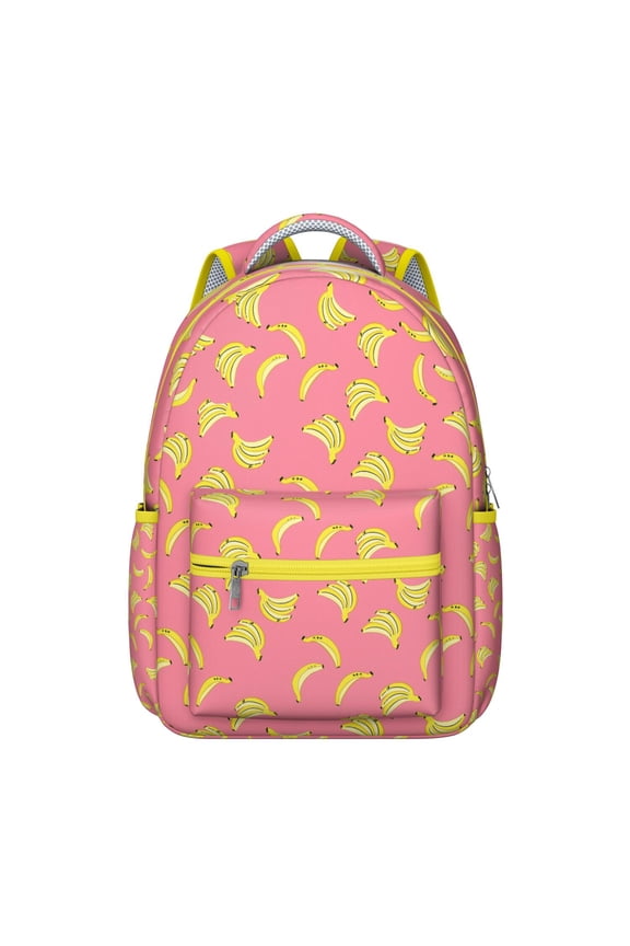 Cute Banana Pattern Backpack Tropical Banana School Bag with Yellow Aesthetic, Cartoon Design, and Fruit Lover Print