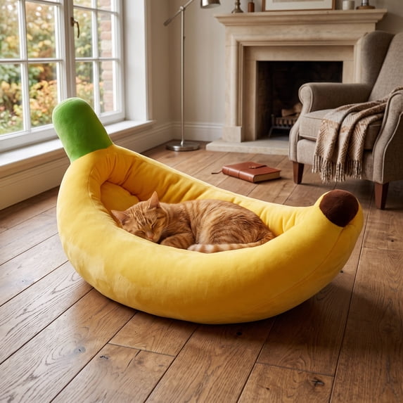 Cute Banana Shaped Dog Cat Bed, Soft Plush Pet Mattress with Raised Sides, Funny Pet Bed for Small Medium Pets Indoor Use