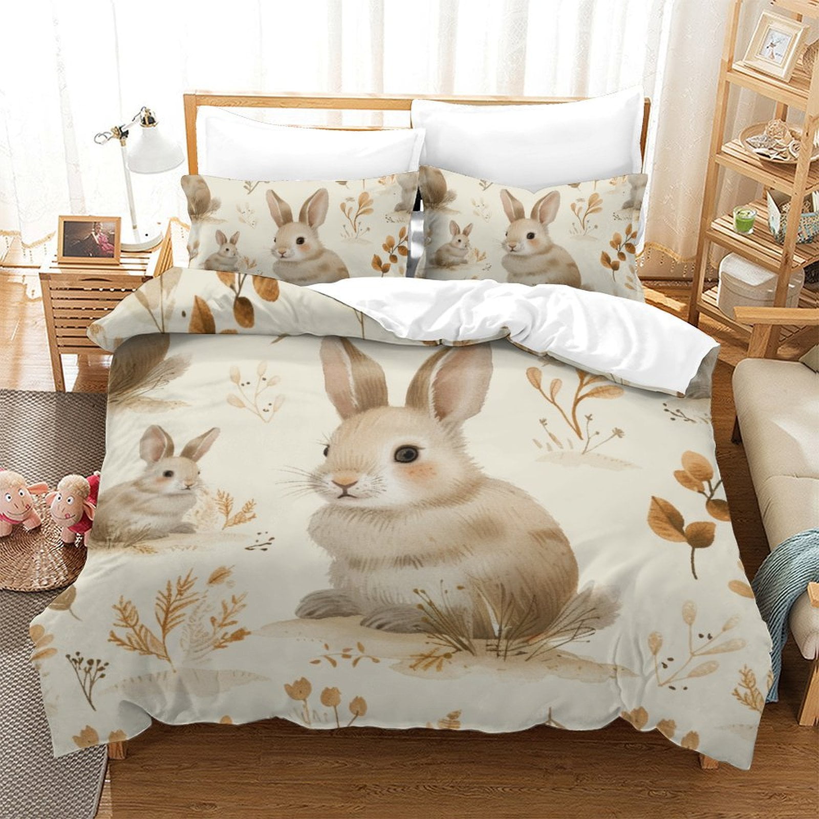 Cute Banny Rabbit Printed Comforter Cover Set Kids Adult Lovely Bedspreads Bedroom Decor Bed Gift Twin 68 x86