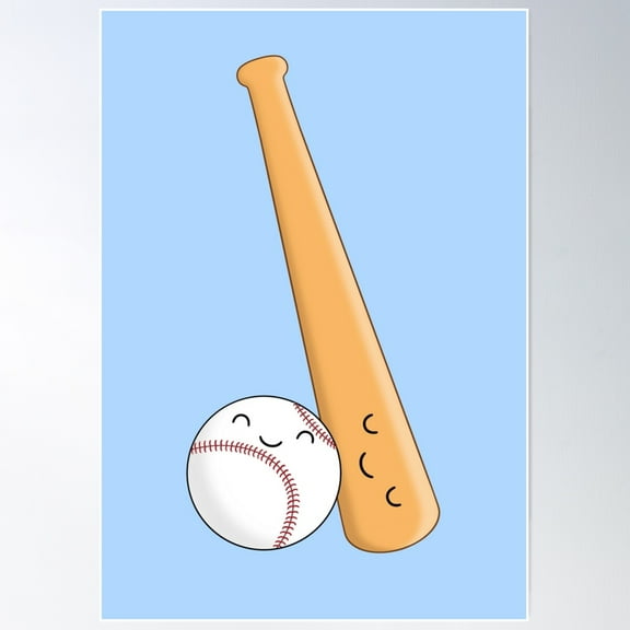 Cute Baseball And Baseball Bat Poster Wall Art, Modern Wall Decor For Living Room Bedroom, 8x12 UNFRAMED
