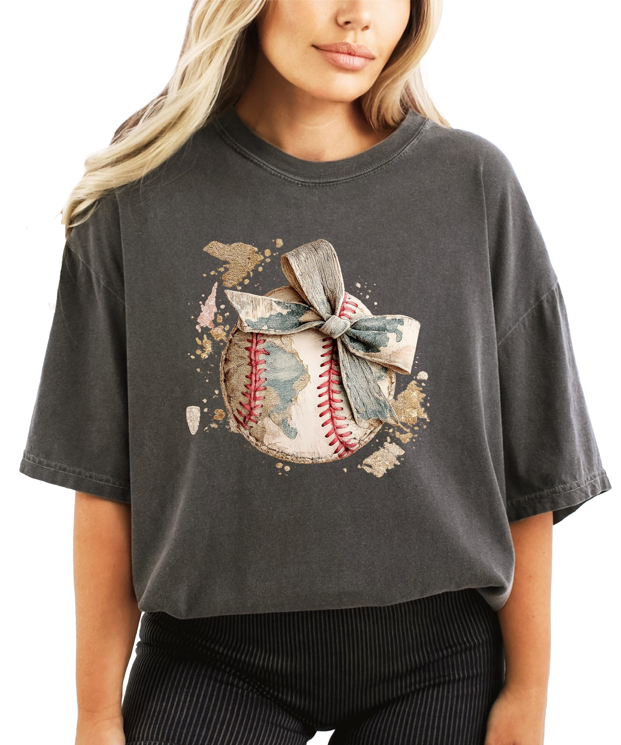 Cute Baseball Bow Shirt for Women - Coquette Game Day Tee - Trendy Sports Mom T-Shirt Pepper Shirt Adult Medium