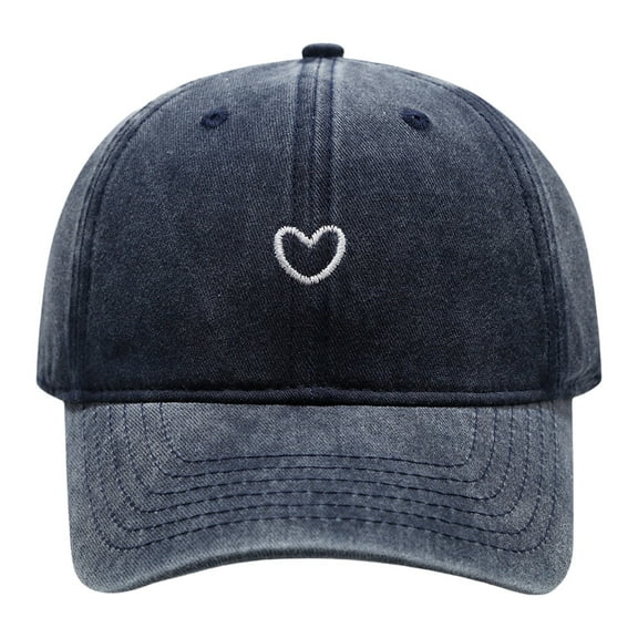 Cute Baseball Caps for Women, Yigetop Women Solid Color Heart Embroidered Soft Top Outdoor Washed Baseball Cap Womens Baseball Hat Navy One Size