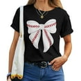 thumbnail image 1 of Cute Baseball Coquette Bow For Girls Baseball Mom Mama Women’s T-Shirt, Fun Sports Mom Graphic Tee, Softball and Baseball Fan Shirt, Casual Unisex Apparel for Proud Moms, 1 of 3