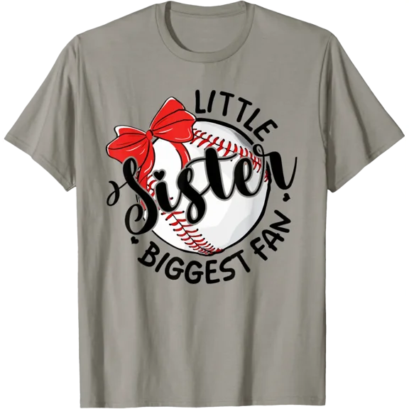 Cute Baseball Little Sister Biggest Fan Bow Baseball Sister T-Shirt