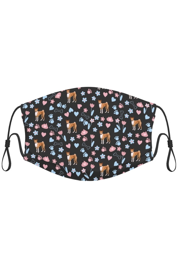 Cute Basenji Dog Graphic Printed Cloth Face Masks Reusable Washable Adjustable for Adults (1 PCS)