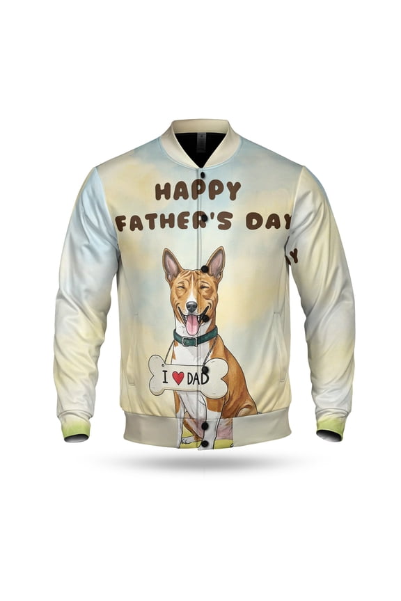 Cute Basenji Loves Dad Happy Father's Day All Over Print 3D Baseball Jacket African Barkless Dog Lover Bomber Jacket Softball - 12008