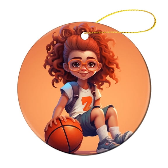 Cute Basketball Player Sport -2 Christmas Ceramic Ornament Basketball Player Gift 3" Circle Ceramic Ornament Xmas Tree Decorations Flat Circle Ceramic Ornament for Woman Friend Birthday