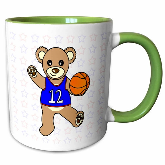3drose, Cute Basketball Player Teddy Bear Boy, 15oz Two-tone Green Mug