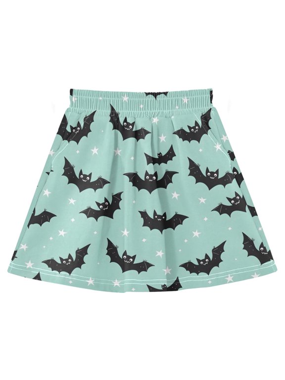 Cute Bat Athletic Skirt with Pockets and Built-in Shorts for 3-8Y