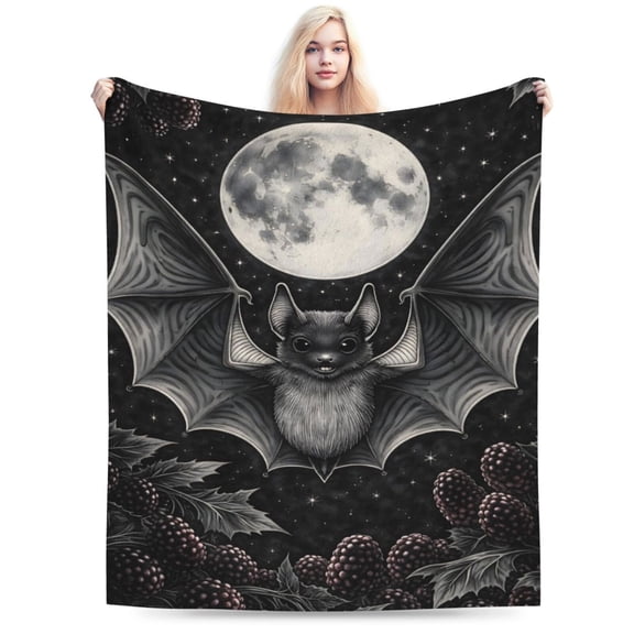 Cute Bat Blanket Gifts for Kids Adult Women,Gothic Moon and Berries Throw Blankets,Soft Comfy Lightweight for Room Couch Bed Sofa Bold Goth Decor,Spooky Lovers 50x40