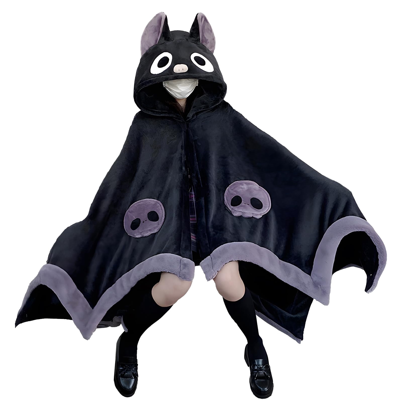 Cute Bat Blanket Hoodie, Wearable Bat Blanket Adult for Halloween Cosplay, Soft Hooded Bat Cape for Women