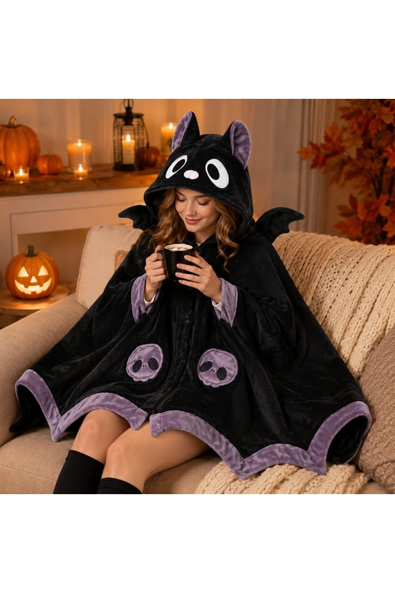 Cute Bat Blanket Wearable Capy Cloak Hoodie Warm Nap Shawl Halloween Christmas Cosplay Party Gift