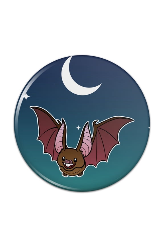 Cute Bat Cartoon Flying at Night Pinback Button Pin