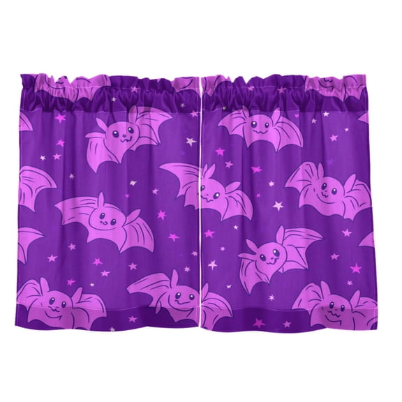 Cute Bat Cartoon Pattern 27"x24" Linen Look Cafe Curtain Set with Privacy and UV Protection
