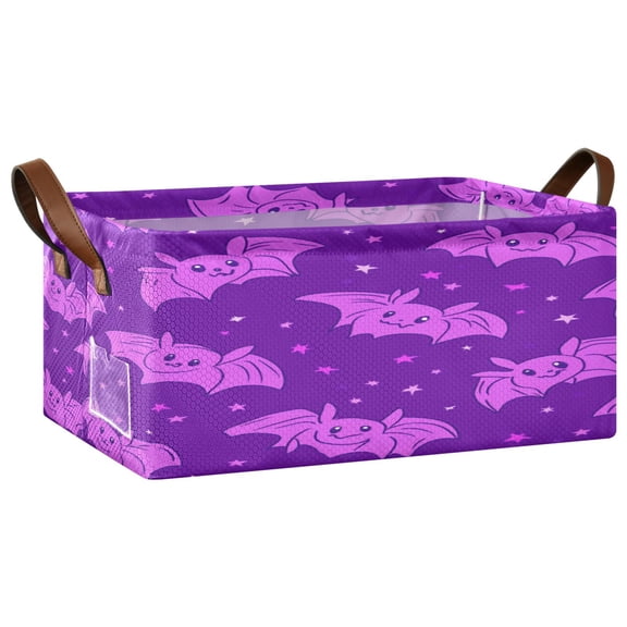 Cute Bat Cartoon Pattern Open Home Storage Bins Foldable Metal Frame Shelf Baskets 16.9x11.4x7.7in Water-Resistant
