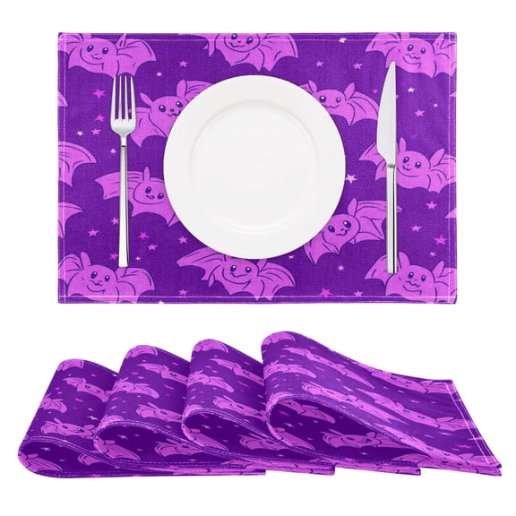 Cute Bat Cartoon Pattern Reversible Placemat Set of 4 Non Slip Coffee Mats 18x12 Inch for Dining, Kitchen, Coffee