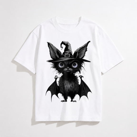 Cute Bat Wearing Witch Hat Trying to Be Scary Halloween Bat T-Shirt